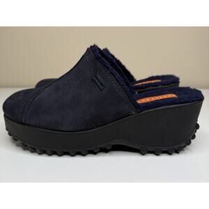 Rocket Dog Fran Platform Clog Womens 10 Blue Suede Faux Fur Wedge Slip On Shoe